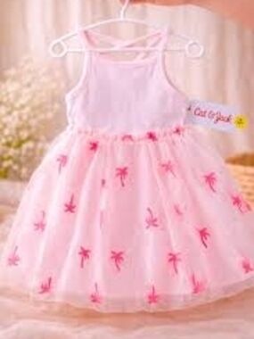 Pink Tulle Palm-Print Girls' Dress